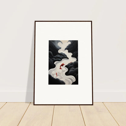 Ethereal Flux Dream framed wall art with white smoke and red accents on a black background