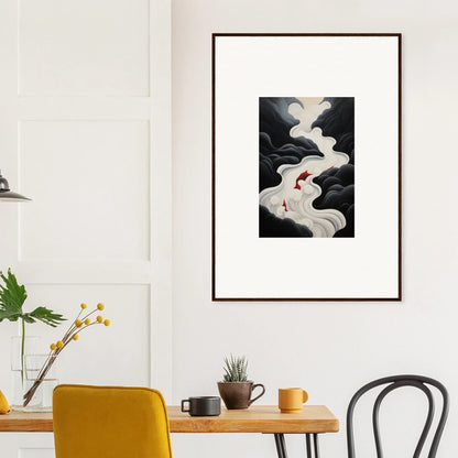 Framed wall art titled Ethereal Flux Dream with flowing white smoke on a dark background