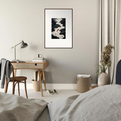 Framed black and white art of a winding river, perfect for Ethereal Flux Dream vibe
