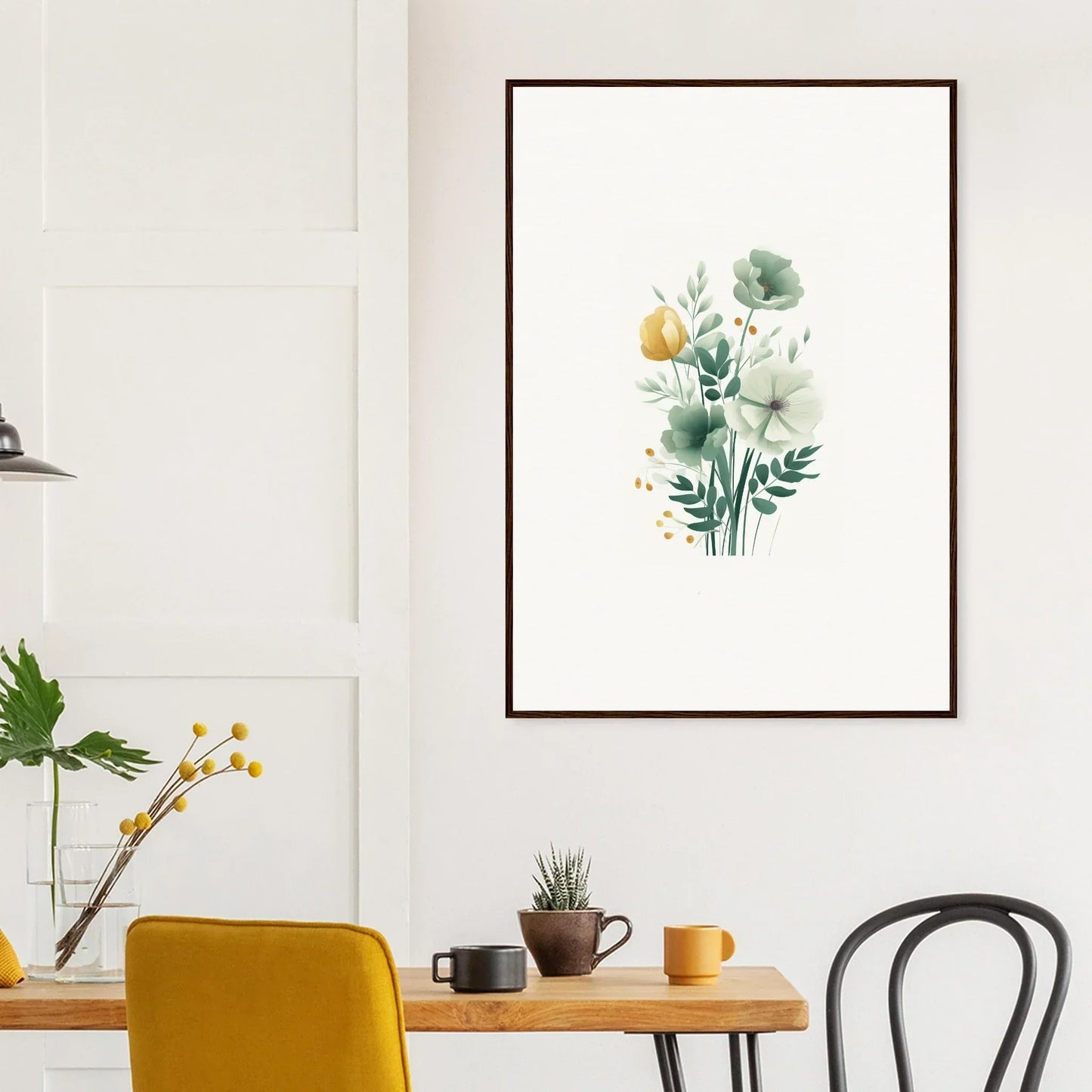 Framed watercolor wall art with floral arrangement perfect for room decoration