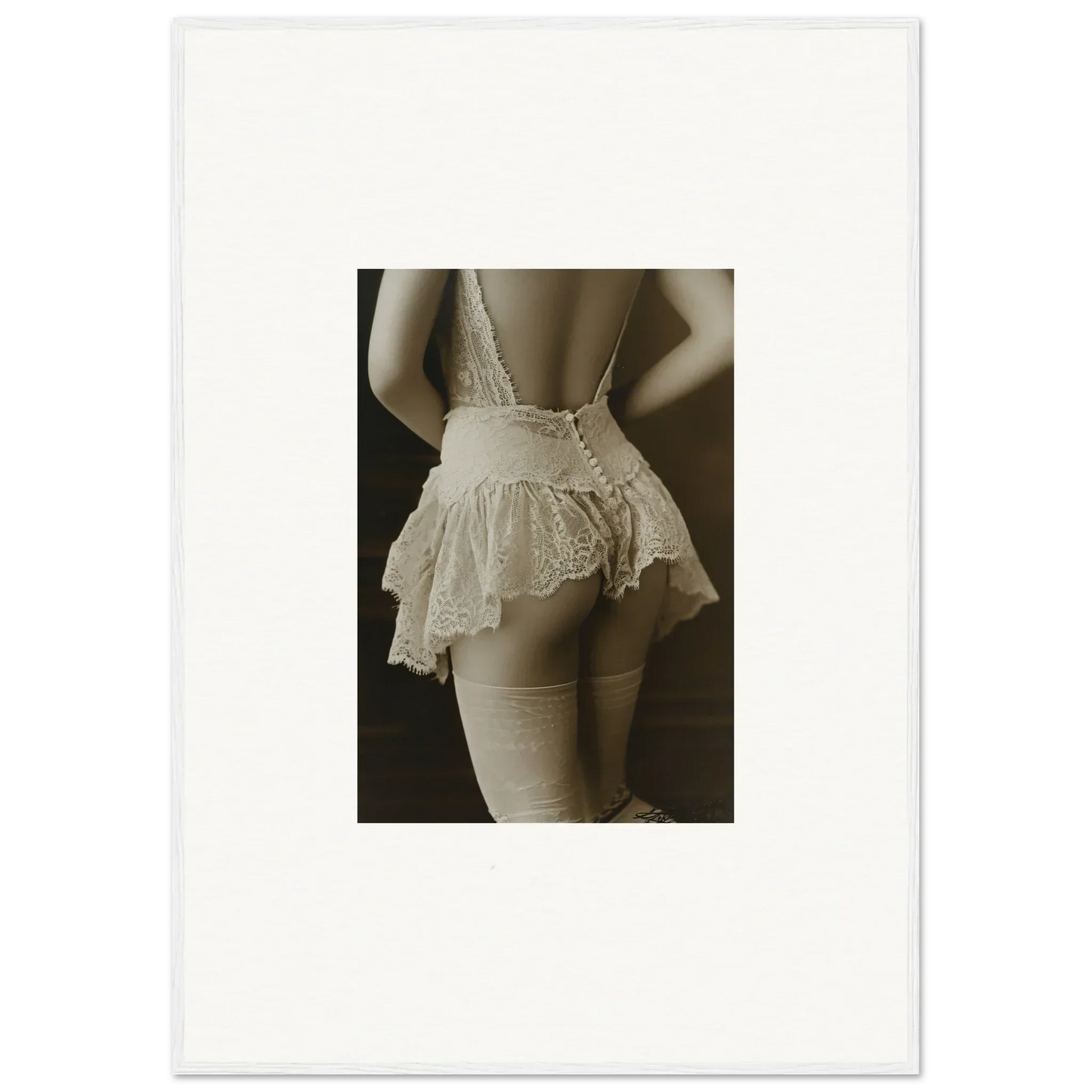 Delicate lace tutu on a feminine figure, perfect for room decoration or wall art