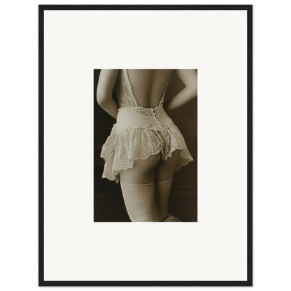 Framed canvas print of a woman in lace lingerie, perfect for chic room decoration