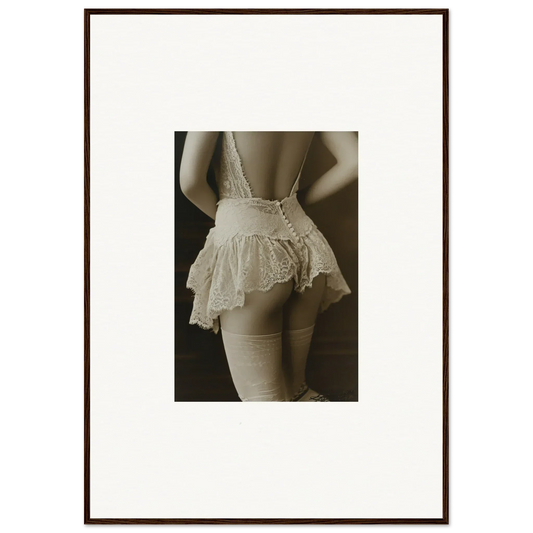 Sepia-toned canvas print of a woman in lace lingerie for dreamy wall art decor