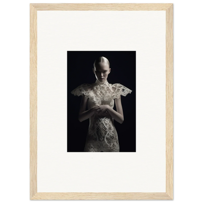 Framed wall art featuring a figure in ornate white garment from Lace Echoes collection