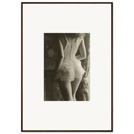 Black and white canvas print of a woman in a corset, part of Laced Haven decor