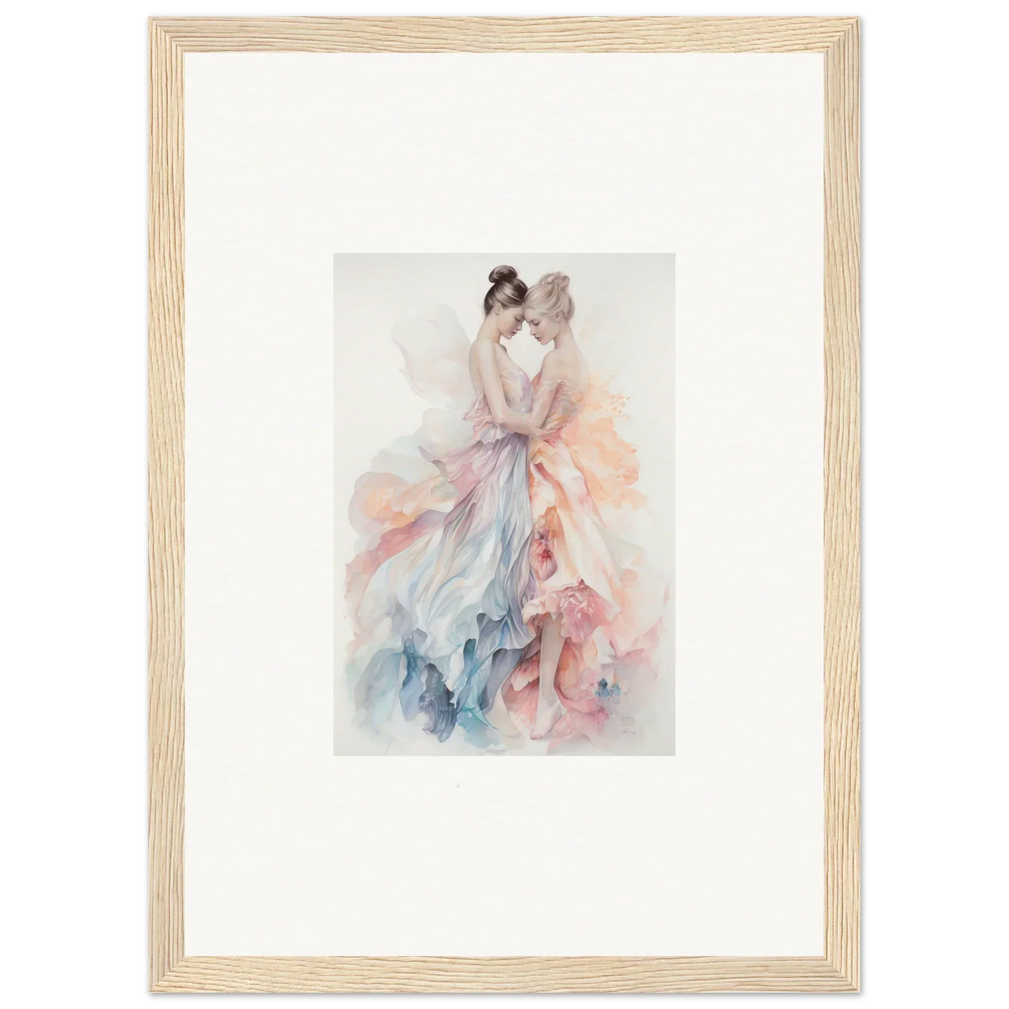 Framed watercolor of a figure in a pastel dress from Ethereal Lacework Wispers