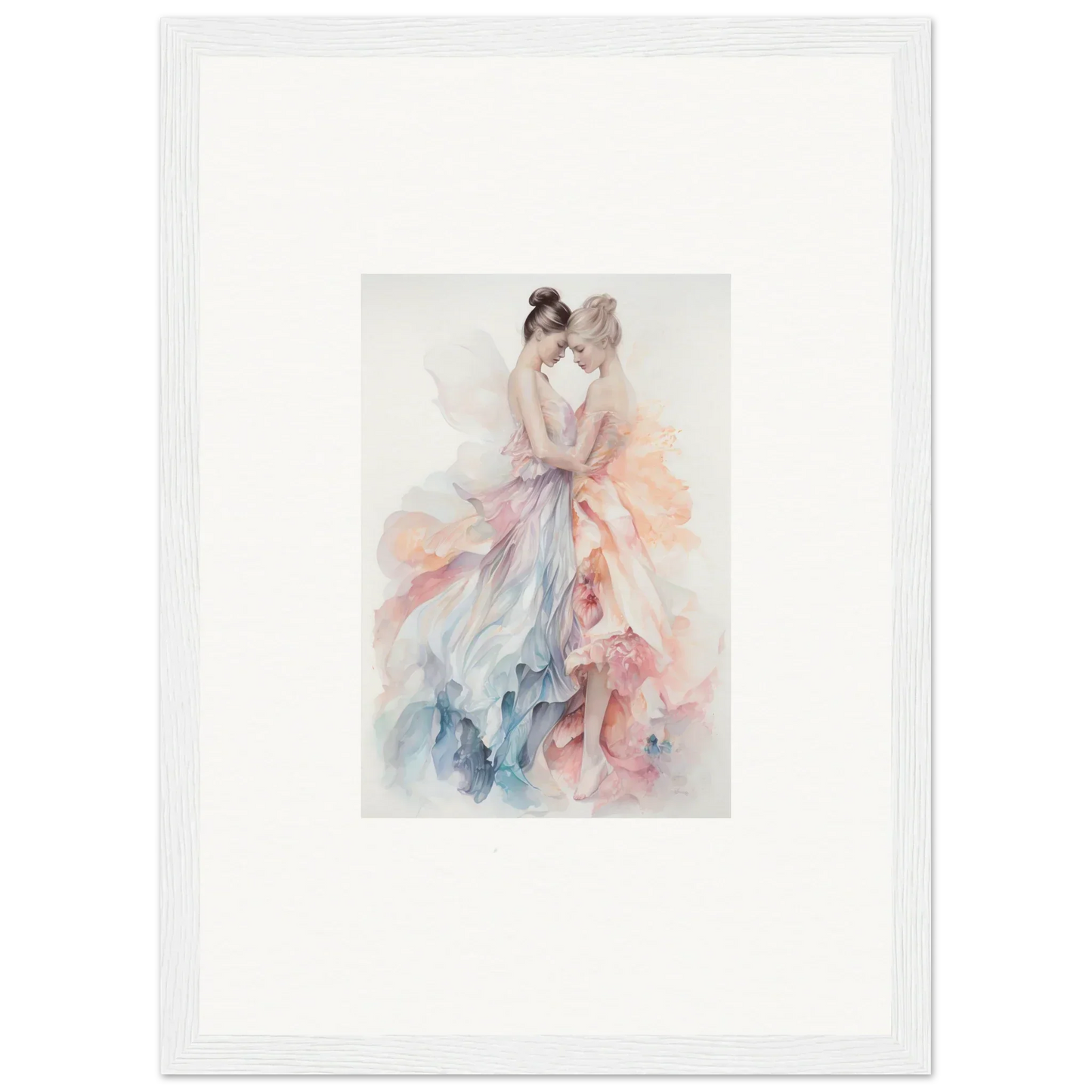 Delicate watercolor of a figure in a pastel gown for Ethereal Lacework Wispers