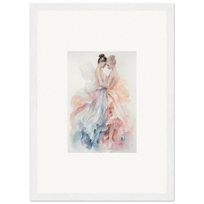 Delicate watercolor of a figure in a pastel gown for Ethereal Lacework Wispers