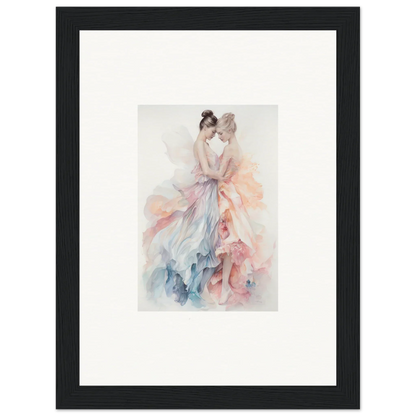 Delicate watercolor of a flowing dress in pink and blue for Ethereal Lacework Wispers