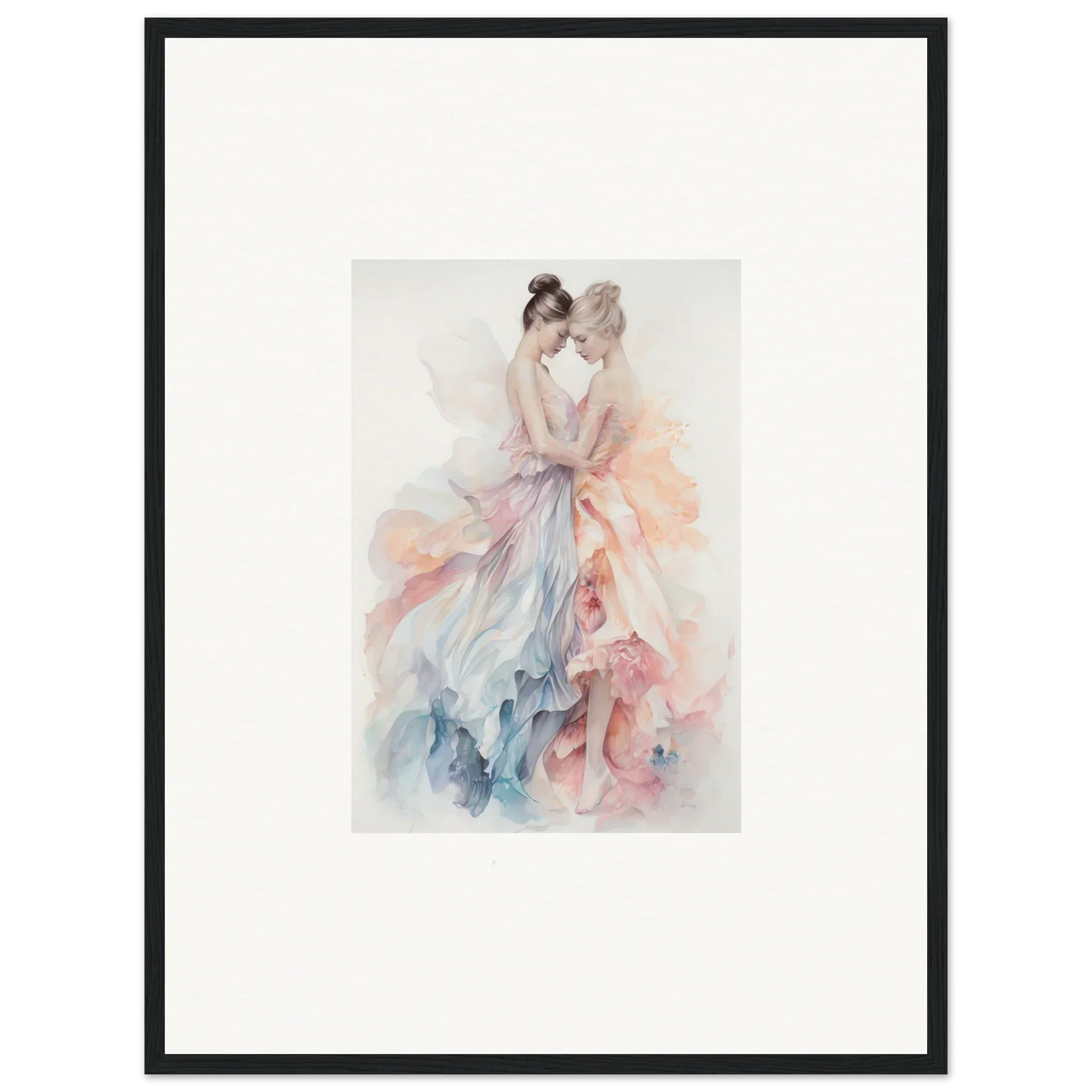 Delicate watercolor of dancers in pastel dresses from Ethereal Lacework Wispers