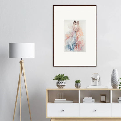 Framed watercolor featuring a delicate figure in Ethereal Lacework Wispers design