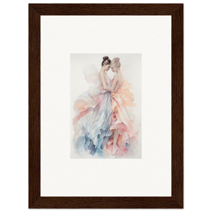 Framed watercolor art of dancers in pastel dresses from Ethereal Lacework Wispers