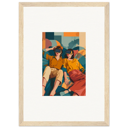 Framed wall art of two people in retro clothing for vibrant room decor, Matrix Enigma