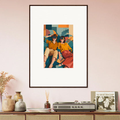 Framed wall art of vibrant stylized figures from Matrix Enigma for unique room decor