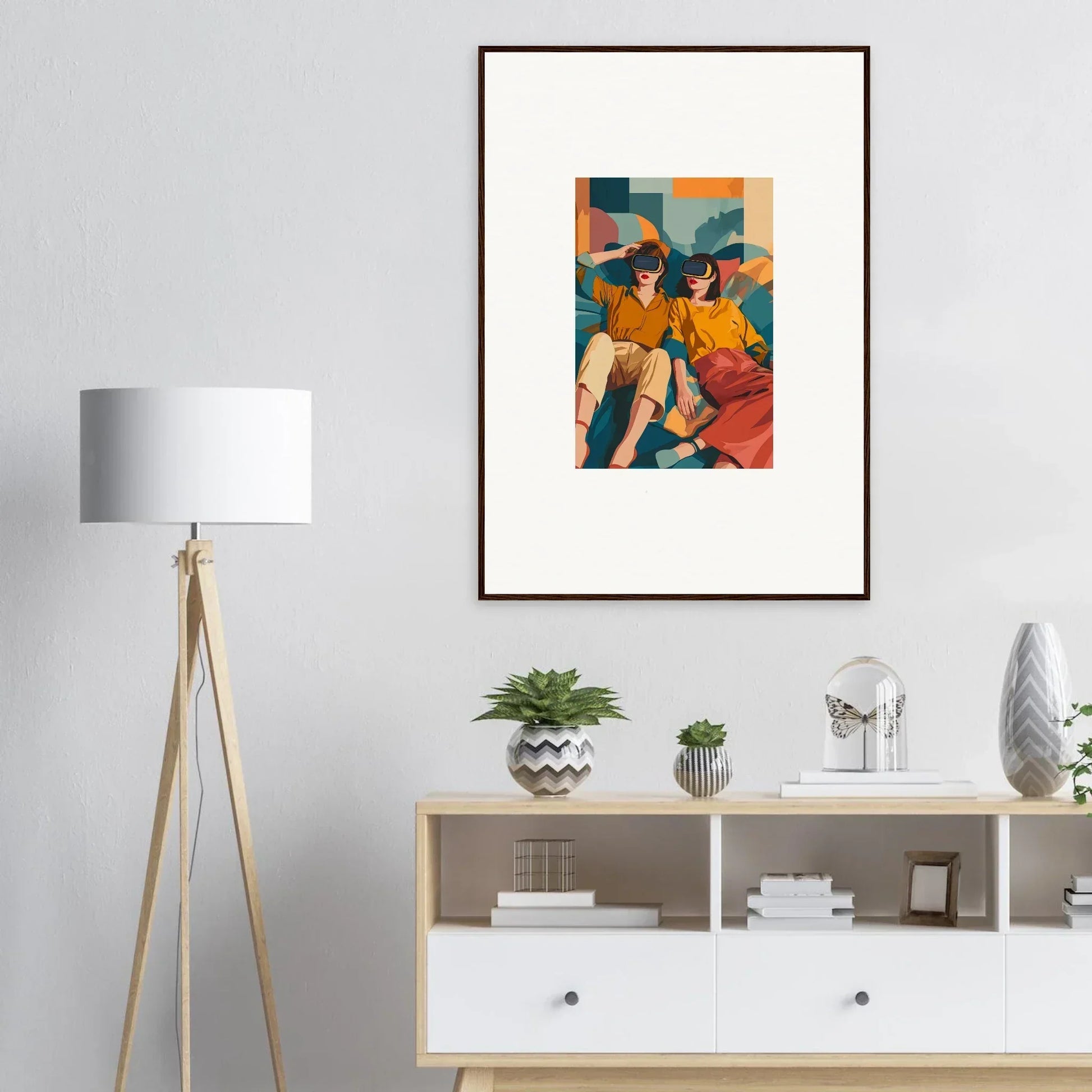 Framed wall art of two people in colorful clothing for stylish room decor matrix enigma