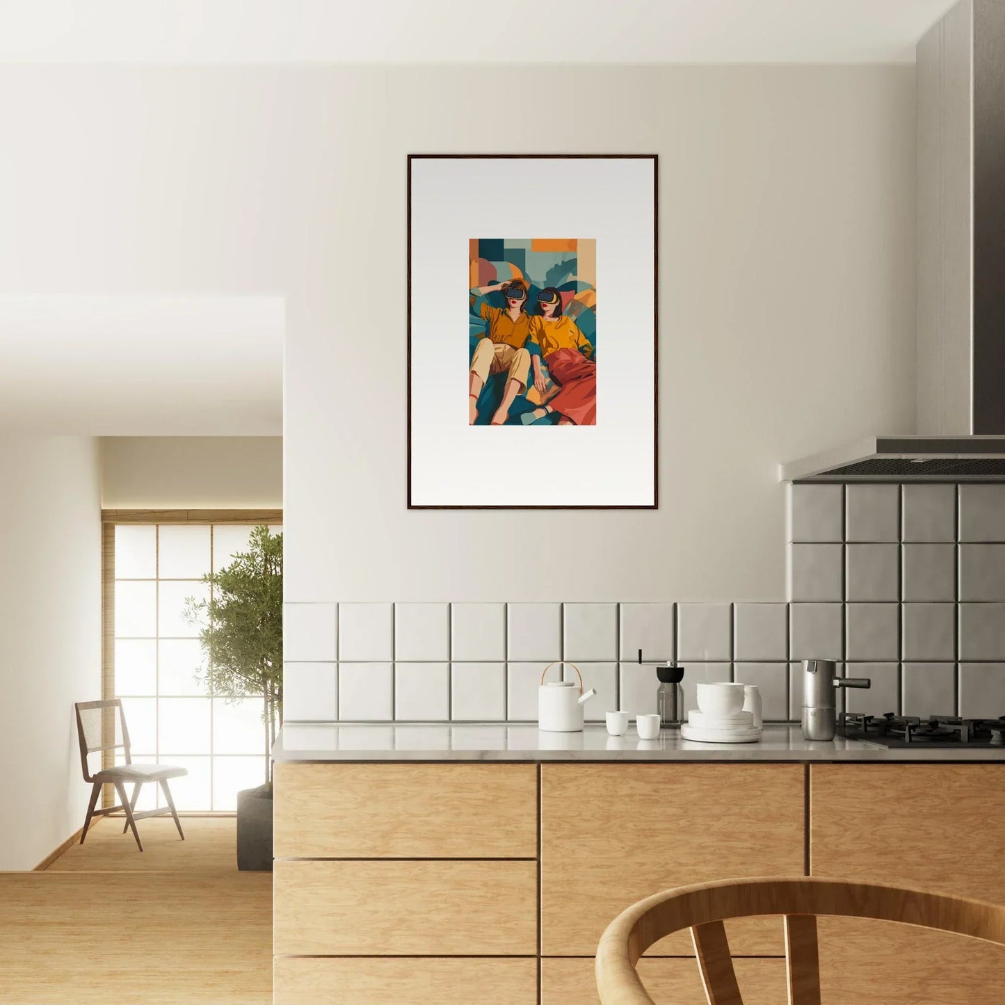 Framed wall art of Ethereal Matrix Enigma brightens kitchen counter room decor