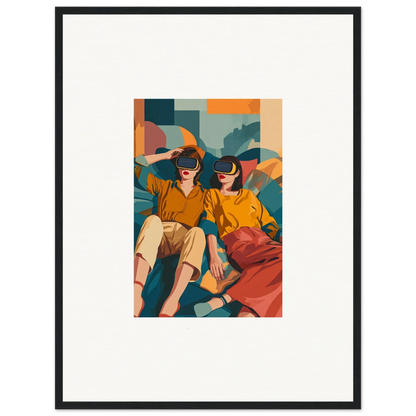 Framed wall art of two people in virtual reality, a vibrant Matrix Enigma illustration