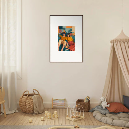 Framed wall art featuring a vibrant Ethereal Matrix Enigma abstract painting