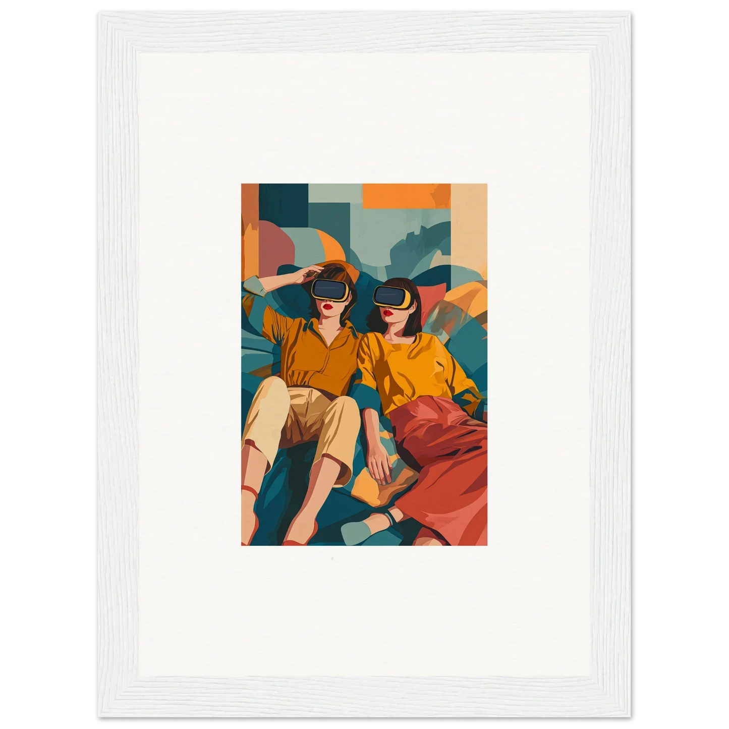 Framed wall art of two stylish figures in retro fashion, perfect for room decor