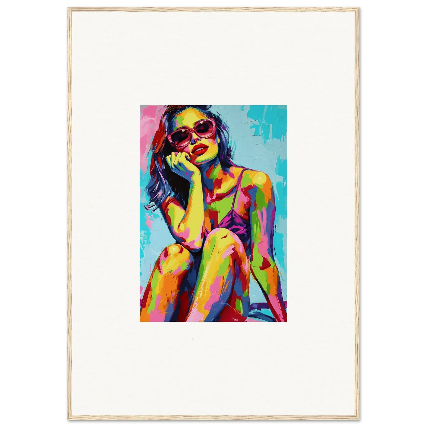 Colorful abstract painting of a woman in sunglasses for mindscape reverie room decoration