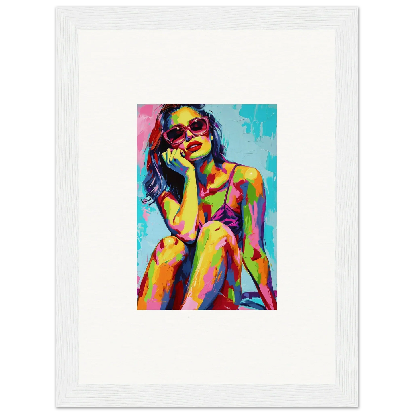 Colorful abstract portrait of a woman in sunglasses for a Mindscape Reverie canvas print