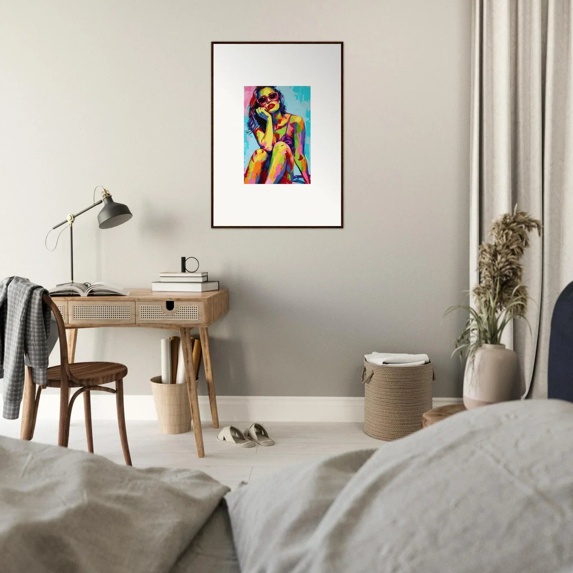 Colorful abstract portrait painting framed, perfect for mindscape reverie room decoration