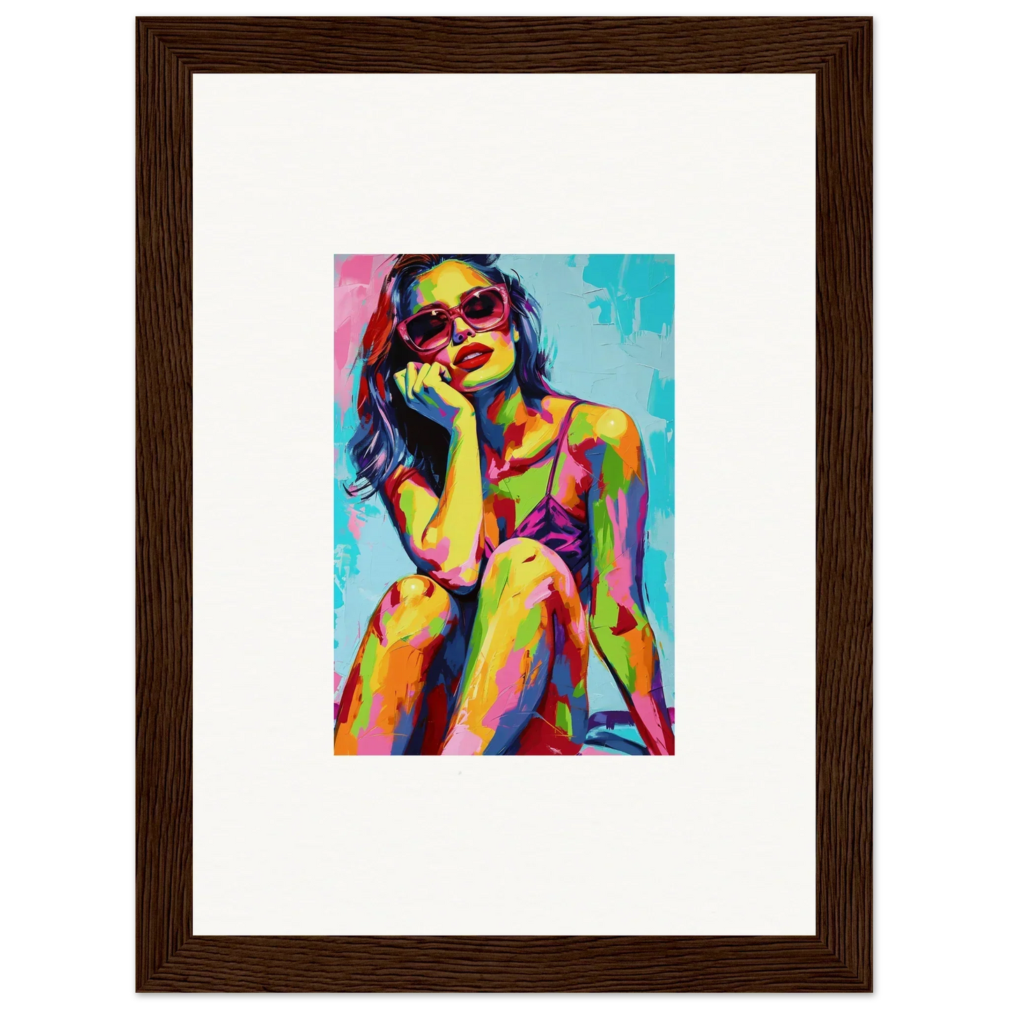 Colorful pop art-inspired woman in sunglasses for your Ethereal Mindscape Reverie canvas print