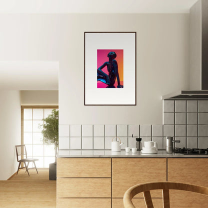 Framed wall art showcasing a silhouetted figure with neon echoes in vibrant colors