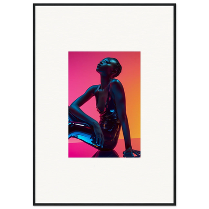 Stylized silhouette posing dramatically in vibrant pink and orange for Neon Echoes wall art