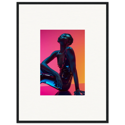 Silhouette of a seated figure against vibrant gradient, perfect for Neon Echoes room decor