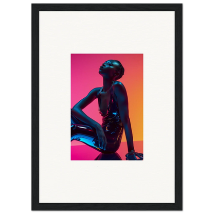 Stylized silhouette of a seated figure in vibrant pink and orange for room decor