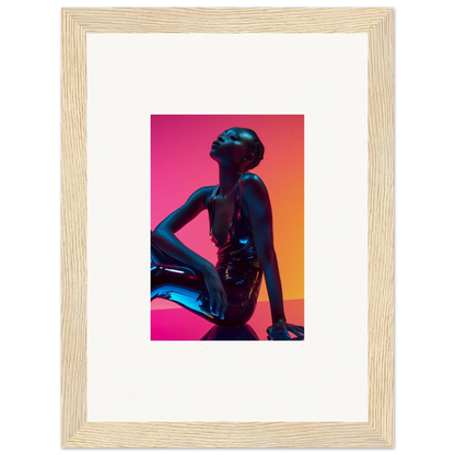 Silhouette of a seated figure with vibrant pink and orange gradient for Neon Echoes wall art