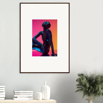 Framed wall art featuring a silhouetted figure in vibrant neon echoes for room decor