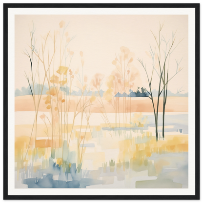 Watercolor painting of a misty winter landscape in the Ethereal Pastel Panorama