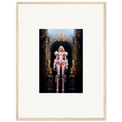 Blonde woman in pink costume by archway, perfect for Pastry Vanguard wall art