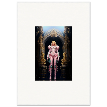 Pink-armored female figure in ornate archway for pastry vanguard wall art decor