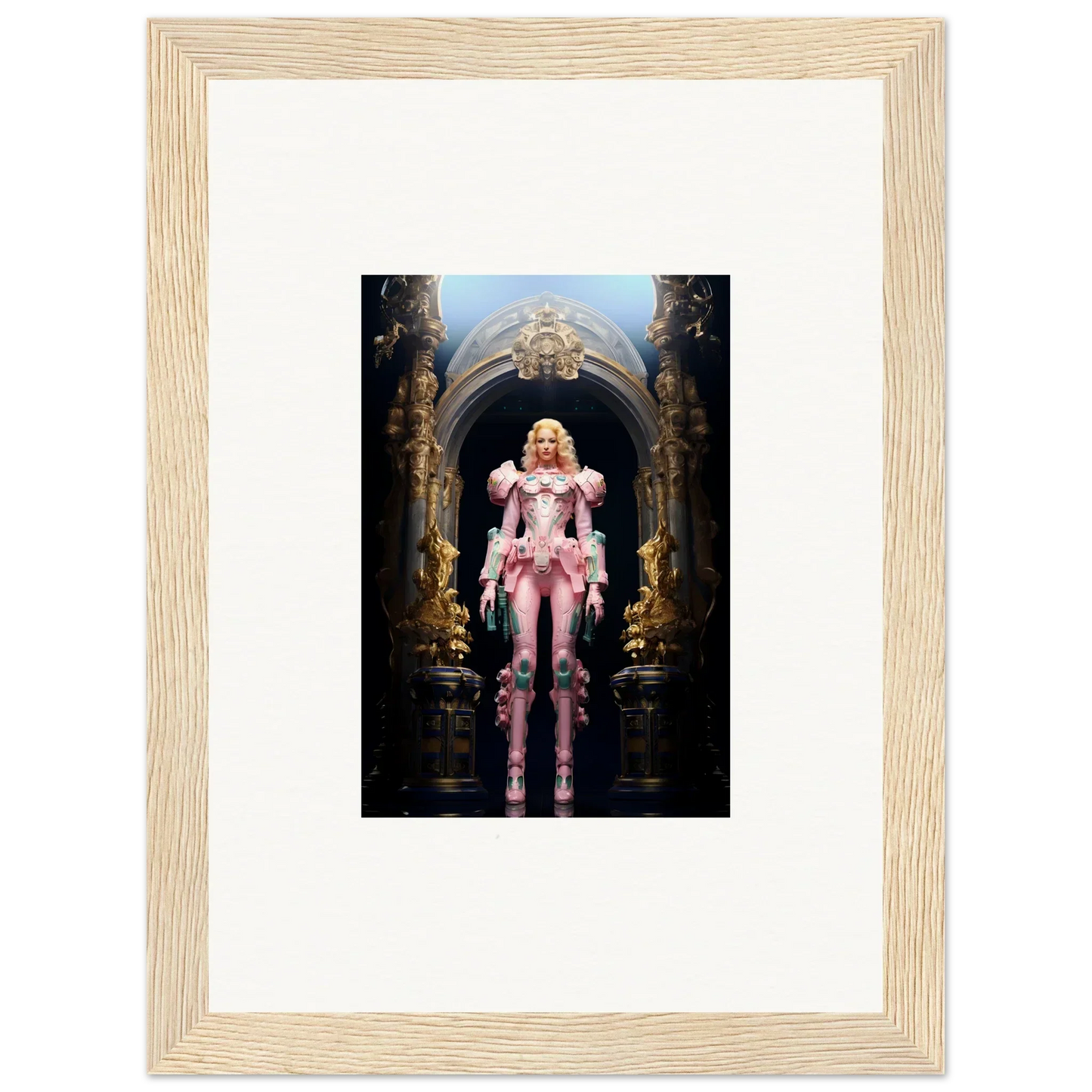 Framed wall art of a fantastical figure in pink, perfect for pastry vanguard room decor