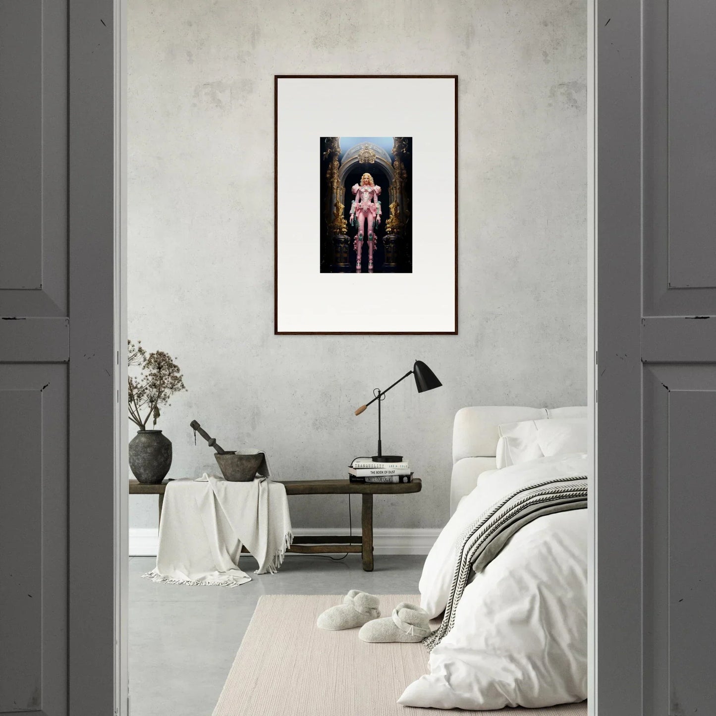 Framed wall art featuring a colorful figure doorway, ideal for Ethereal Pastry Vanguard room decor