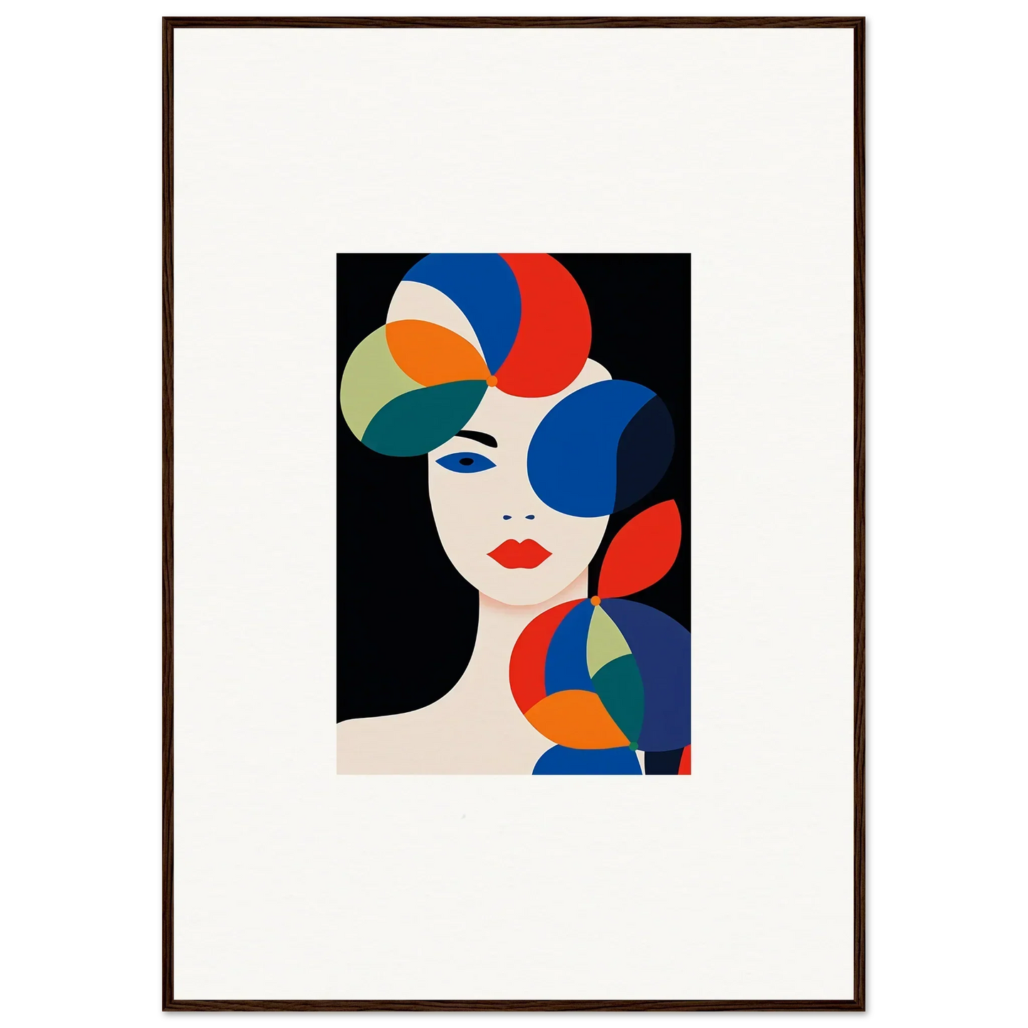 Abstract portrait with colorful shapes, perfect for petal echoes room decoration canvas print