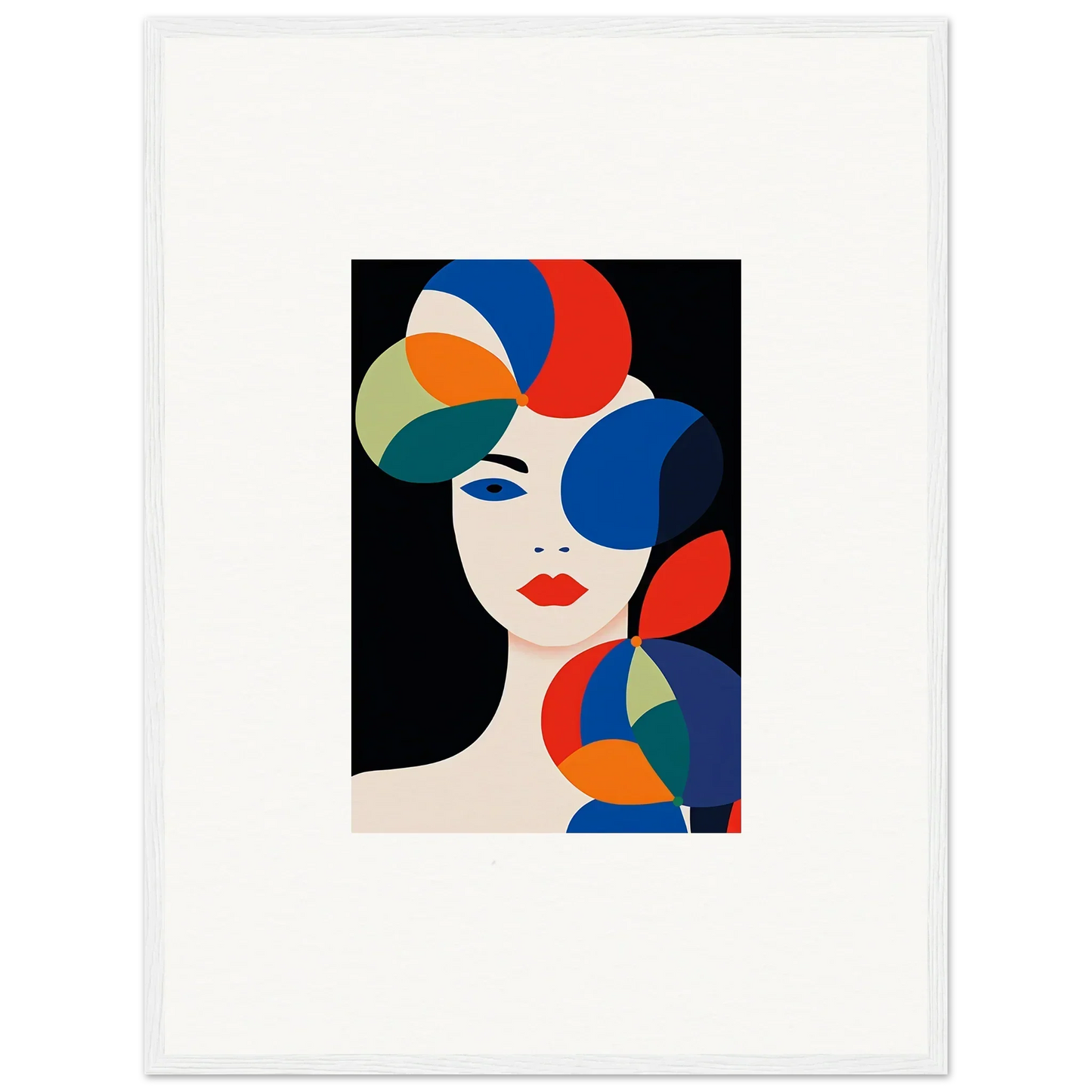 Colorful geometric face art for room decoration, perfect as a canvas print in Petal Echoes