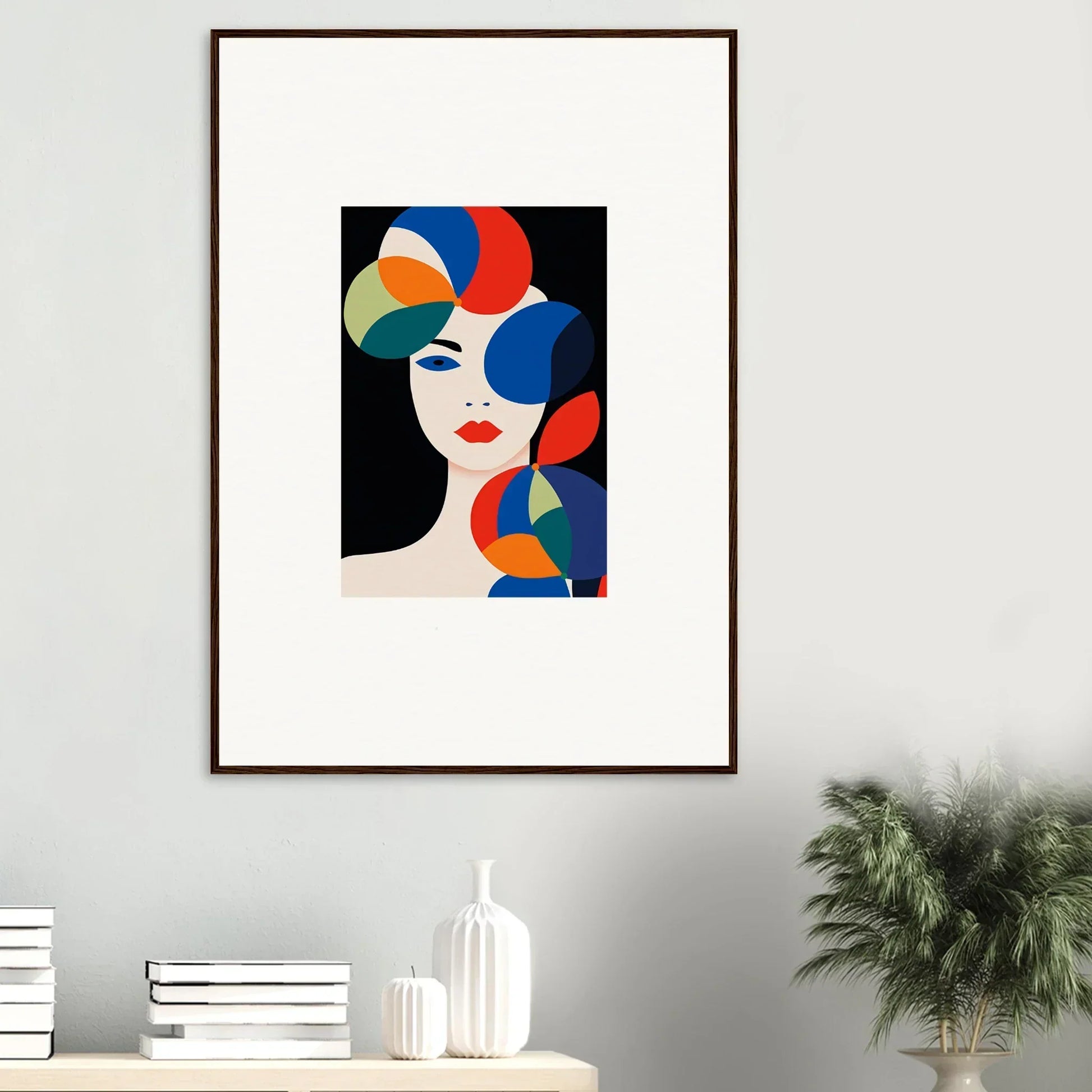 Colorful geometric abstract portrait canvas print perfect for room decoration with petal echoes