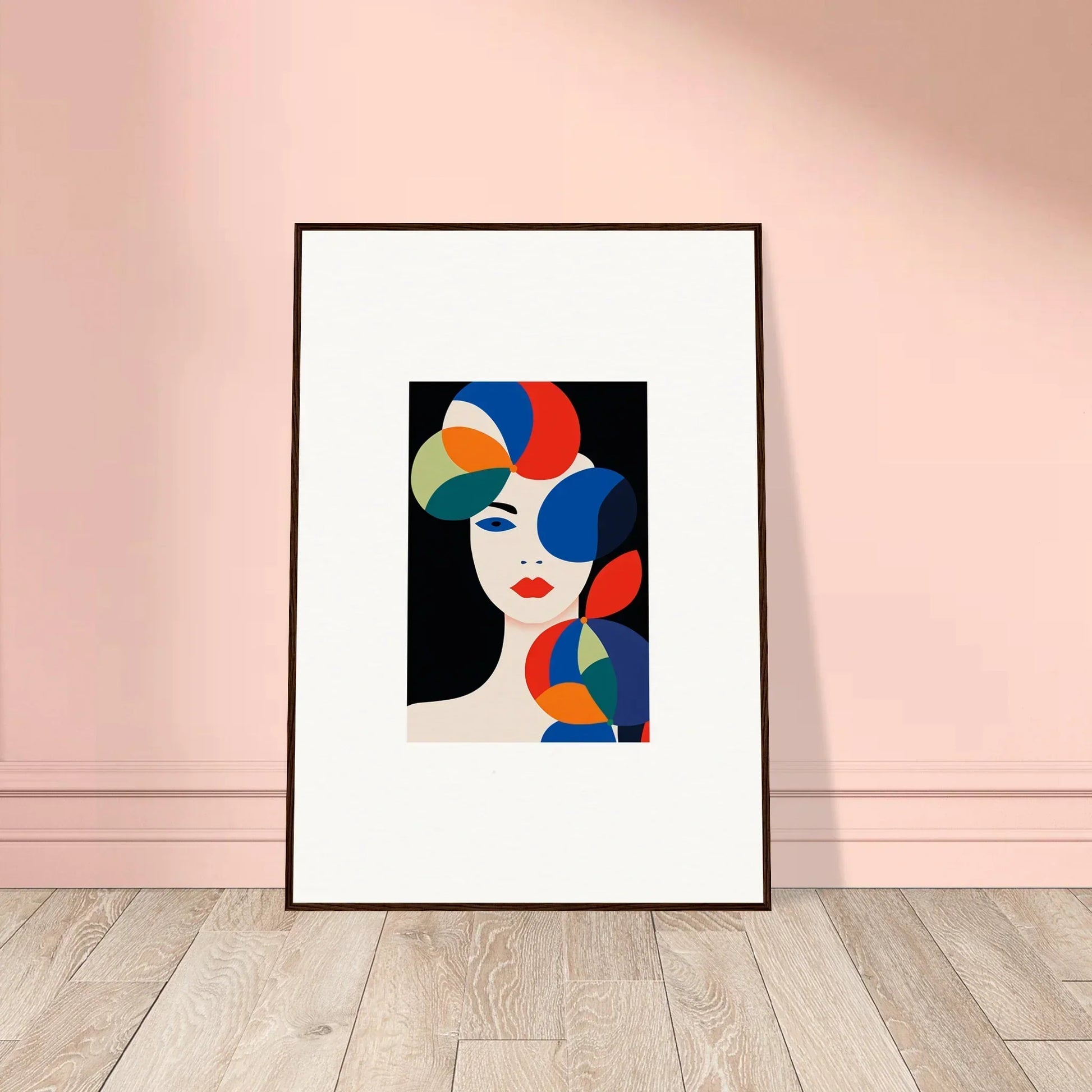 Framed abstract portrait of colorful geometric shapes for stylish room decoration