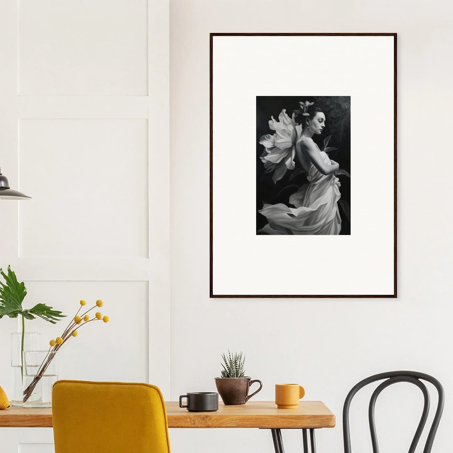 Framed black and white photograph of two people for ethereal madness room decor