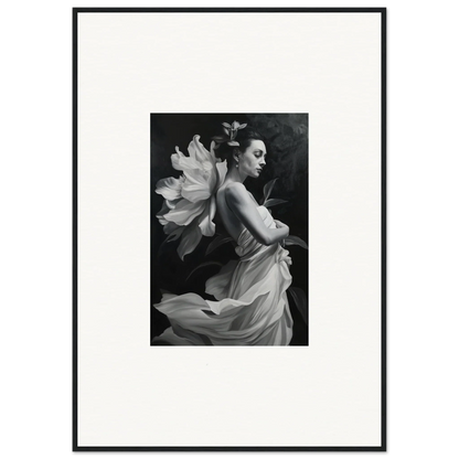 Black and white image of a woman with flowing fabric, perfect for Ethereal Madness wall art