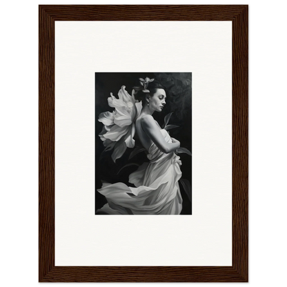 Black and white photo of a woman in flowing fabric, perfect for Ethereal Madness room decor