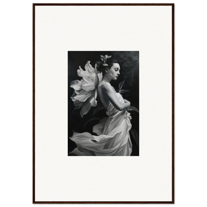 Black and white photograph of a woman in flowing fabric, perfect for ethereal madness room decor