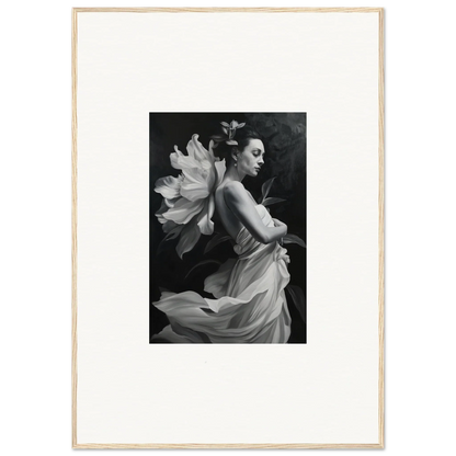 Black and white photo of a woman in flowing fabric, ideal for Ethereal Madness room decor