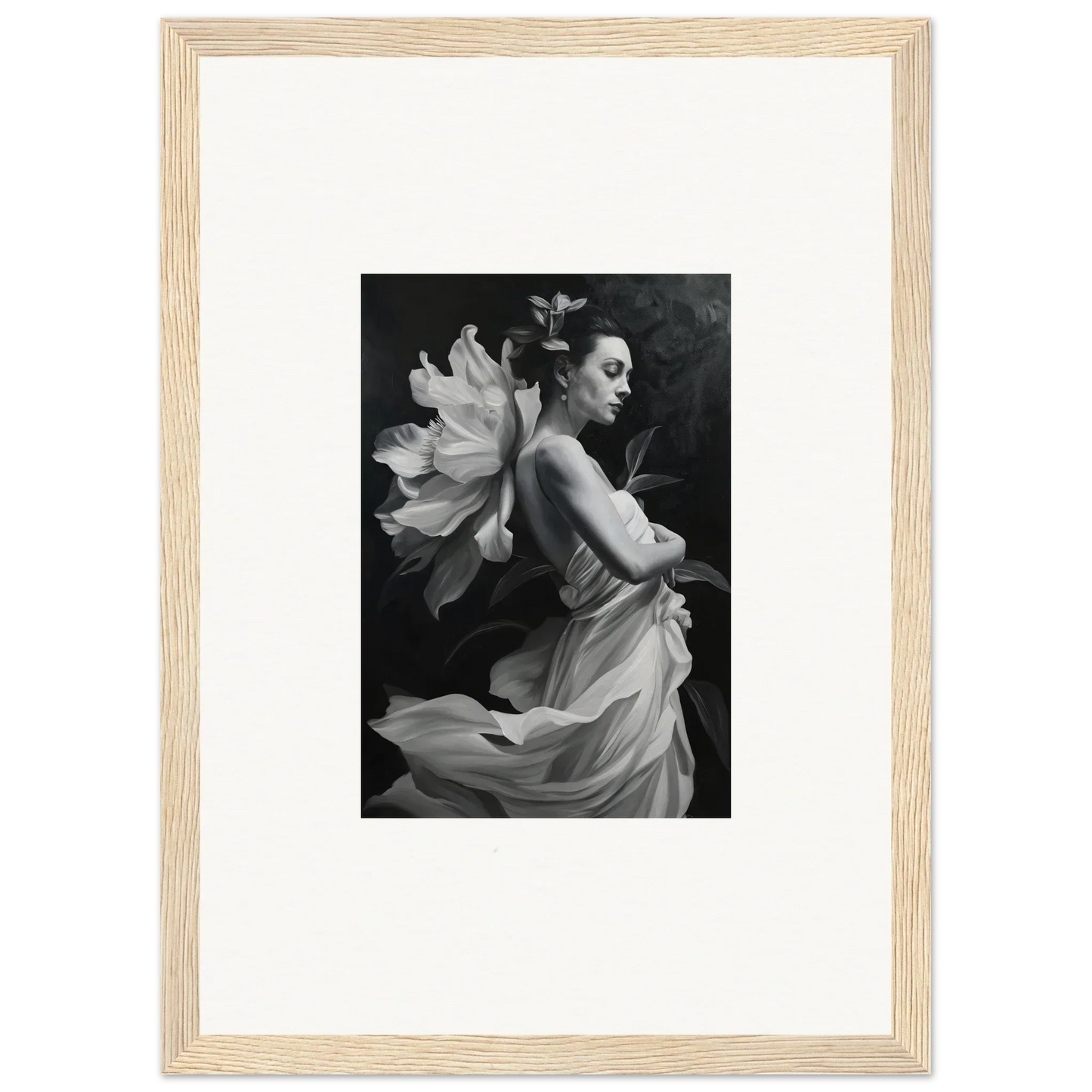 Black and white photo of a woman in flowing fabric for ethereal madness wall art