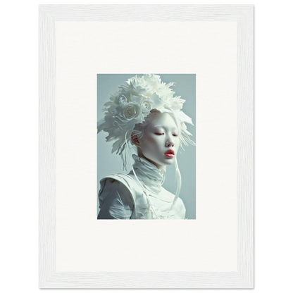 Ethereal Petal Visions canvas print of a person in a stunning feathered headdress