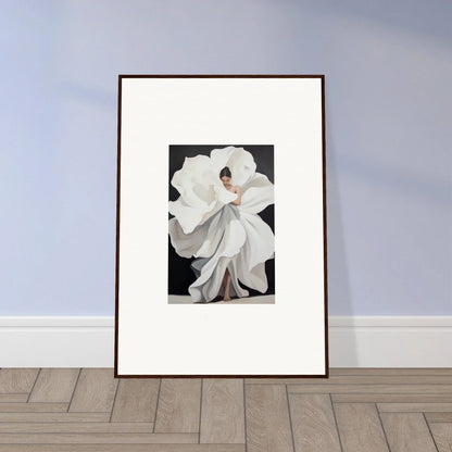 Framed canvas print of a person in a dreamy white dress for room decoration